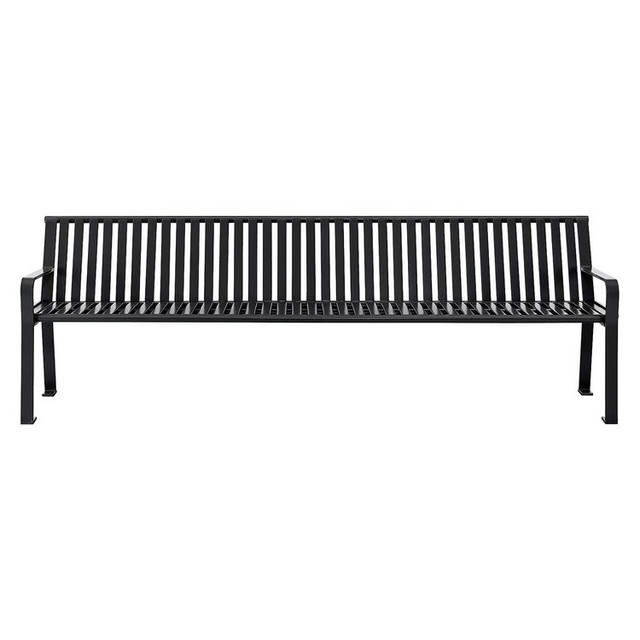 GLOBAL INDUSTRIAL 694855BKKD Steel Slat Benches with Back, 96" x 26" x 31", Black Seat/Back, Black Base