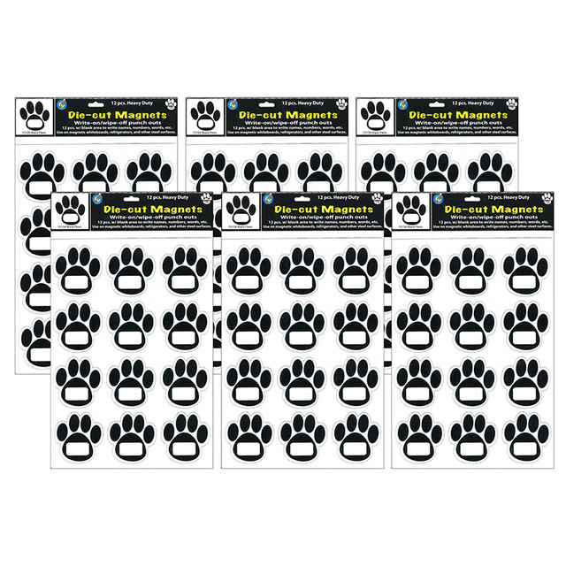 ASHLEY PRODUCTIONS Ashley Productions® Die-Cut Magnetic Black Paw Prints, 12 Per Pack, 6 Packs