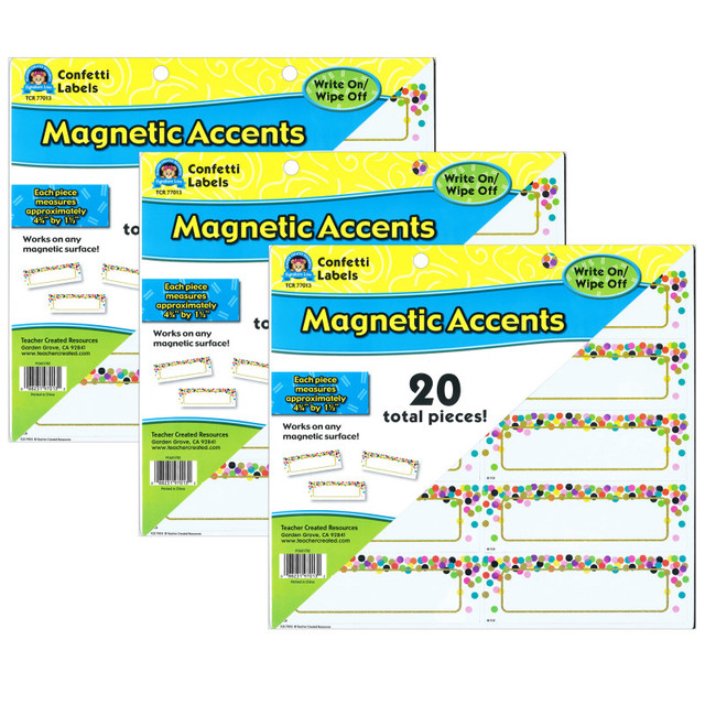 TEACHER CREATED RESOURCES Teacher Created Resources® Confetti Labels Magnetic Accents, 20 Per Pack, 3 Packs TEACHER CREATED RESOURCES Teacher Created Resources® Confetti Labels Magnetic Accents, 20 Per Pack, 3 Packs