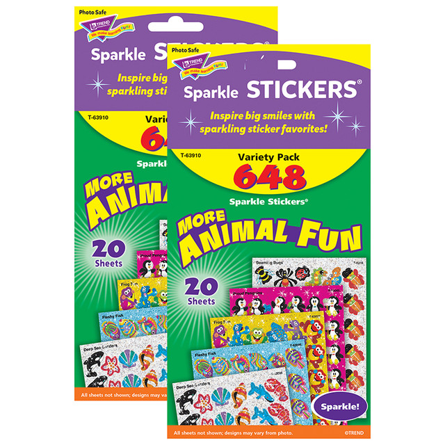 TREND ENTERPRISES INC. TREND Animal Fun Sparkle Stickers® Variety Pack, 648 Per Pack, 2 Packs