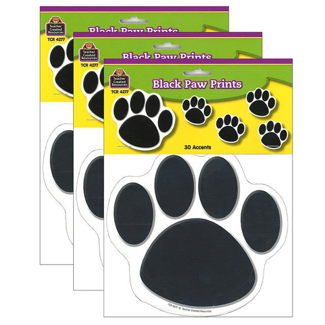 TEACHER CREATED RESOURCES Teacher Created Resources® Black Paw Prints Accents, 30 Per Pack, 3 Packs