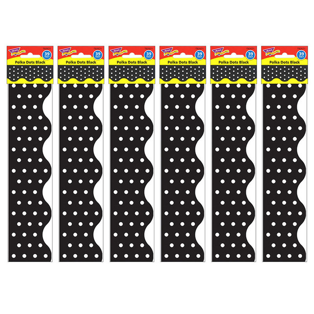 TREND ENTERPRISES INC. TREND Polka Dots Black Terrific Trimmers®, 39 Feet Per Pack, 6 Packs