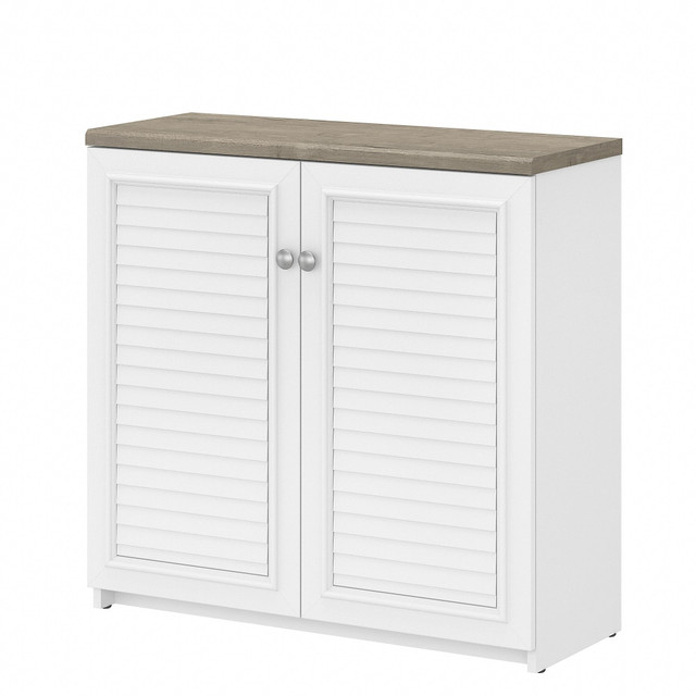 BUSH INDUSTRIES INC. WC53696-03 Bush Furniture Fairview Small Storage Cabinet With Doors And Shelves, Shiplap Gray/Pure White, Standard Delivery