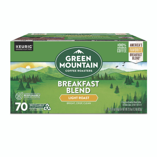 KEURIG DR PEPPER Green Mountain Coffee® 5000373741 Breakfast Blend Coffee K-Cup Pods, Regular, 70/Box