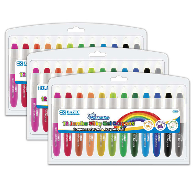 BAZIC PRODUCTS BAZIC Products® Washable Jumbo Silky Gel Crayons, 12 Per Pack, 3 Packs