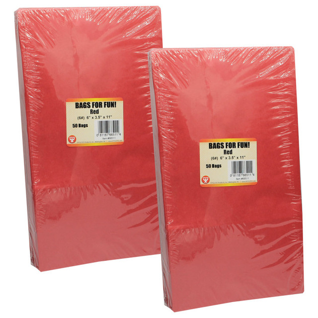 HYGLOSS PRODUCTS INC. Hygloss® Gusseted Paper Bags, Size #6, Red, 50 Per Pack, 2 Packs