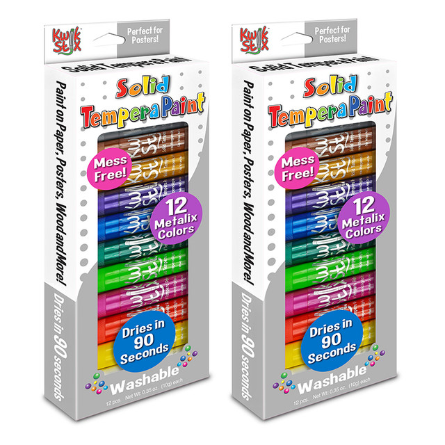 THE PENCIL GRIP Kwik Stix™ Solid Tempera Paint Metalix, 12 Per Pack, 2 Packs