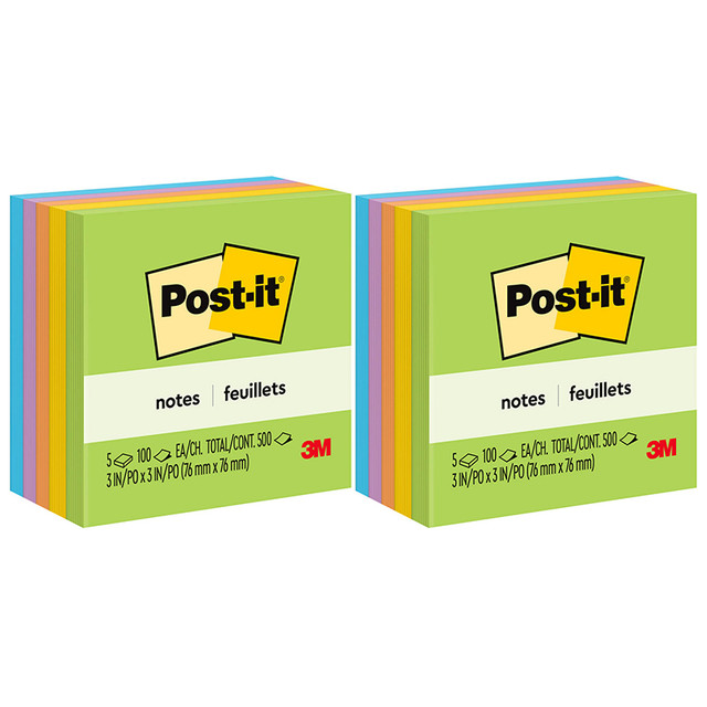 3M COMPANY Post-it® Notes, 3 in x 3 in, Floral Fantasy Collection, 100 Sheets/Pad, 5 Pads/Pack, 2 Packs