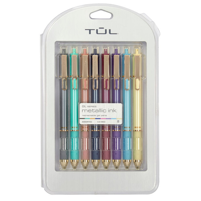 OFFICE DEPOT TUL MT08P8PF  GL Series  Retractable Gel Pens, Medium Point, 0.8 mm, Assorted Barrel Colors, Assorted Metallic Inks, Pack Of 8 Pens