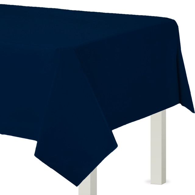 AMSCAN 579592.343  Flannel-Backed Vinyl Table Covers, 54in x 108in, Navy Blue, Pack Of 2 Covers