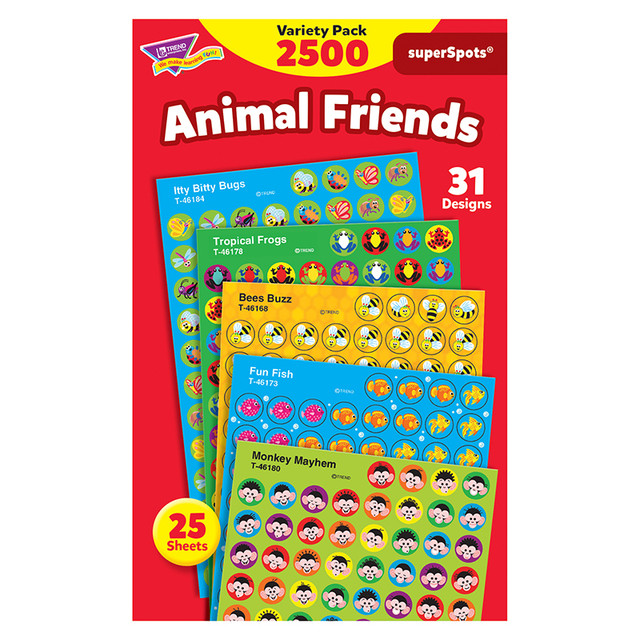 TREND ENTERPRISES INC. TREND Animal Friends superSpots® Stickers Variety Pack, 2500 ct
