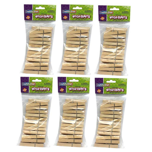 DIXON TICONDEROGA CO Creativity Street® Spring Clothespins, Natural, Large, 2.75", 24 Per Pack, 6 Packs