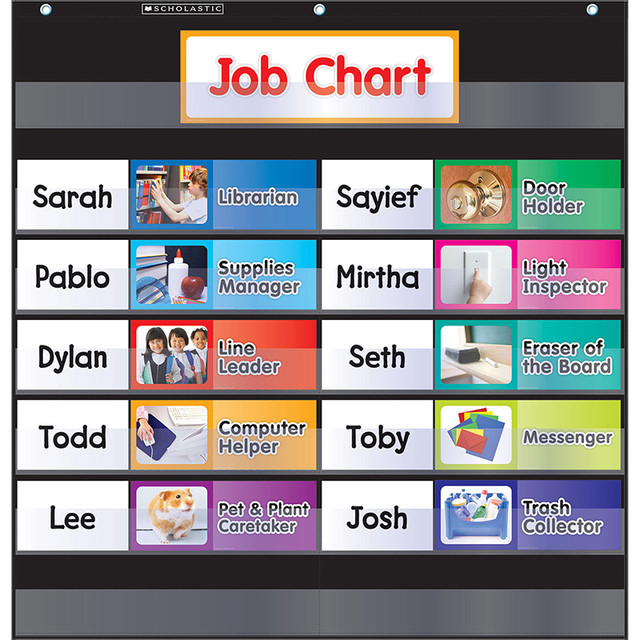 SCHOLASTIC TEACHING RESOURCES Scholastic Teaching Solutions Class Job Pocket Chart with Cards, Black