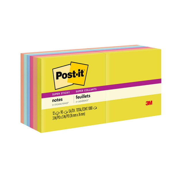 3M COMPANY Post-it® Super Sticky Notes - Summer Joy Collection - 3" x 3" Plain, 12-Pack