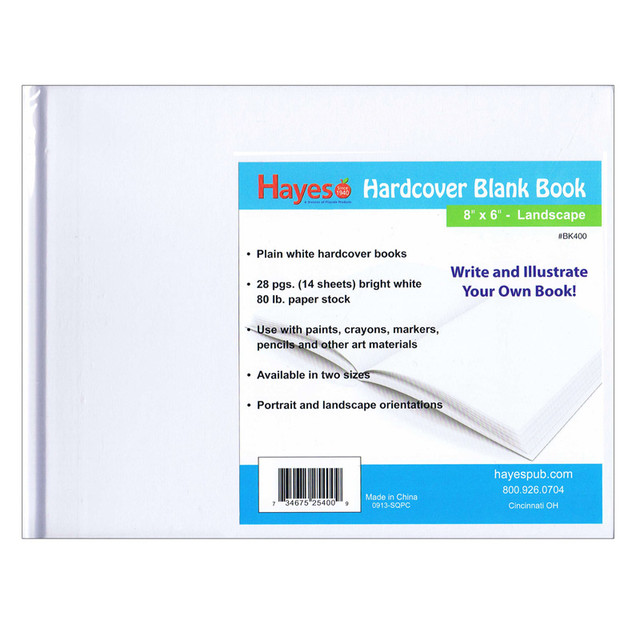 FLIPSIDE Hayes Publishing Plain White Blank Hardcover Book, 28 Pages/14 Sheets, 8" x 6"