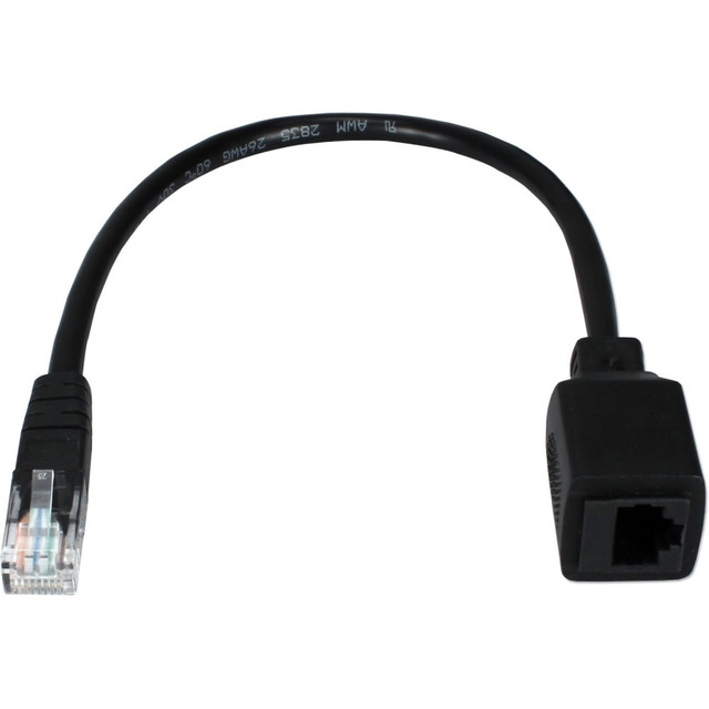 QVS, INC. QVS CC5MF-01BK  3-Pack 1ft 350MHz CAT5e/Ethernet PortSaver Black Patch Cord - 1 ft Category 5e Network Cable for Network Device, Hub - First End: 1 x RJ-45 Network - Male - Second End: 1 x RJ-45 Network - Female - Patch Cable - Black - 3