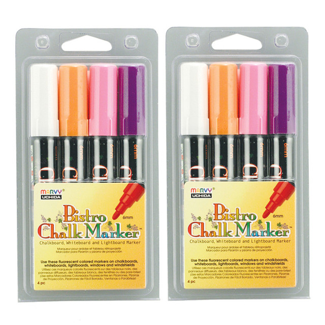 UCHIDA OF AMERICA, CORP Marvy Uchida® Broad Point Chalk Marker Broad Tip Set 4B, Fluorescent Colors, 4 Per Pack, 2 Packs UCHIDA OF AMERICA, CORP Marvy Uchida® Broad Point Chalk Marker Broad Tip Set 4B, Fluorescent Colors, 4 Per Pack, 2 Packs