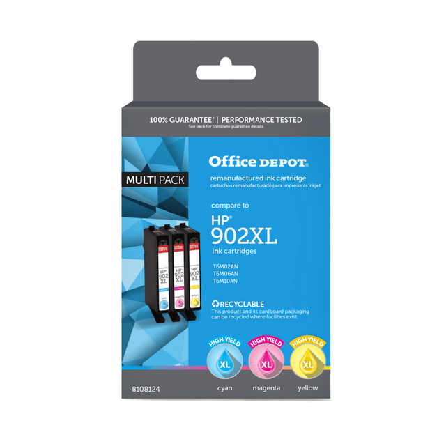 CLOVER TECHNOLOGIES GROUP, LLC OD902XLCMYNV3 Office Depot Remanufactured Cyan; Magenta; Yellow High-Yield Ink Cartridge Replacement For HP 902XL, Pack Of 3