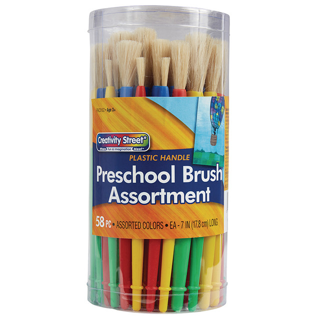 DIXON TICONDEROGA CO Creativity Street® Plastic Handle Brush Classroom Packs, Preschool Brush Assortment, 7" Long, 58 Brushes