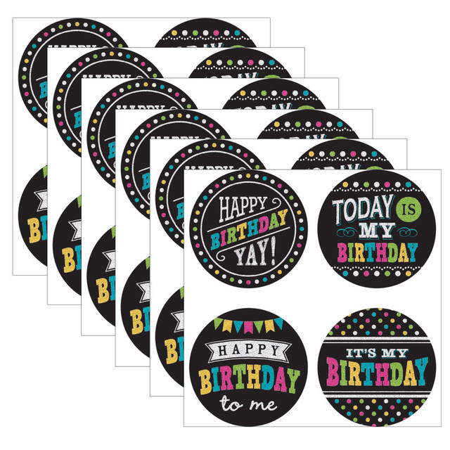 TEACHER CREATED RESOURCES Teacher Created Resources® Chalkboard Brights Happy Birthday Wear 'Em Badges, 32 Per Pack, 6 Packs