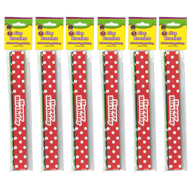 TEACHER CREATED RESOURCES Teacher Created Resources® Polka Dots Happy Birthday Slap Bracelets, 10 Per Pack, 6 Packs