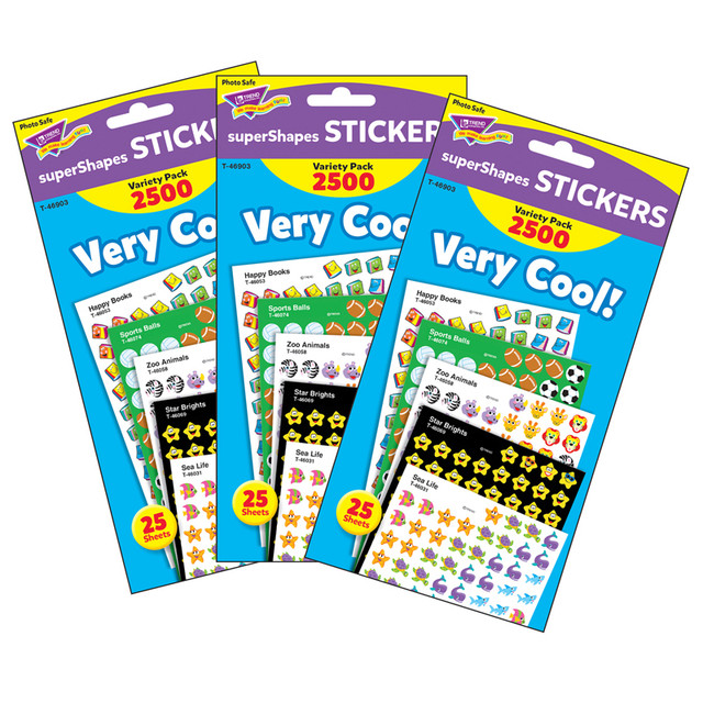 TREND ENTERPRISES INC. TREND Very Cool! superShapes Stickers Variety Pack, 2500 Per Pack, 3 Packs