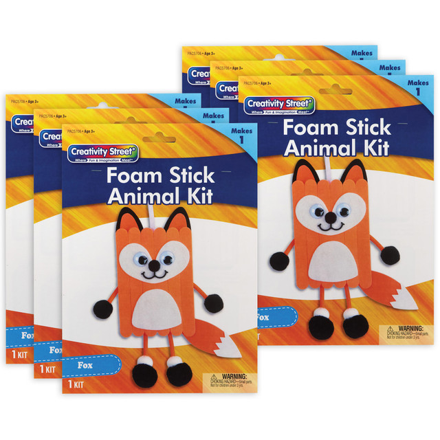 EDUCATORS RESOURCE PACAC5706-6 Creativity Street Foam Stick Animal Kits, 11in x 6-3/4in x 1in, Fox, Set Of 6 Kits