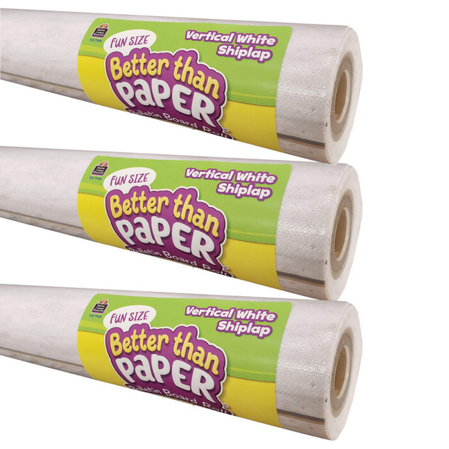 TEACHER CREATED RESOURCES Teacher Created Resources® Fun Size Better Than Paper® Bulletin Board Roll, 18" x 12', Vertical White Shiplap, Pack of 3