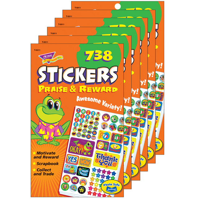 TREND ENTERPRISES INC. TREND Praise & Reward Sticker Pad, 738 Sticker Per Pad, Pack of 6