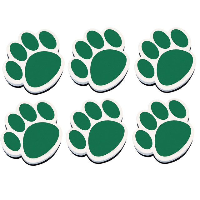 ASHLEY PRODUCTIONS Ashley Productions® Magnetic Whiteboard Eraser, Green Paw, Pack of 6