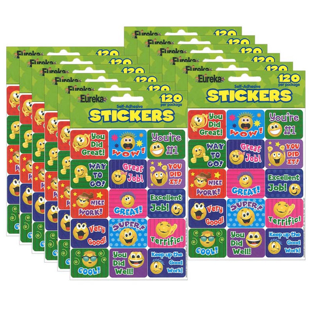 EUREKA Eureka® Emoticons Success Stickers, 120 Per Pack, 12 Packs