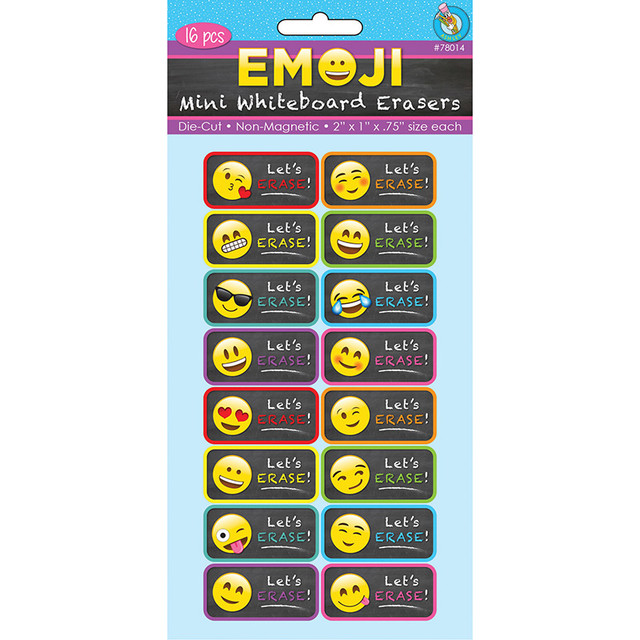 ASHLEY PRODUCTIONS Ashley Productions® Non-Magnetic Mini Whiteboard Erasers, Emotions Icons, Pack of 16