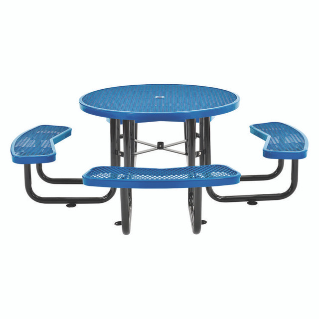 GLOBAL INDUSTRIAL 277150BL Expanded Steel Picnic Table, Round, 46" Dia x 29.5"h, Blue Top, Blue Base/Legs