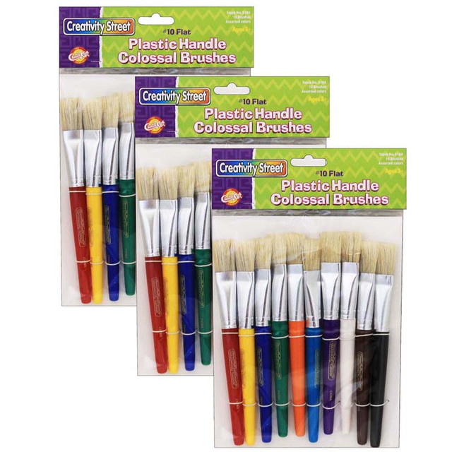 DIXON TICONDEROGA CO Creativity Street® Beginner Paint Brushes, Flat Stubby Brushes, 10 Assorted Colors, 7.5" Long, 10 Per Pack, 3 Packs