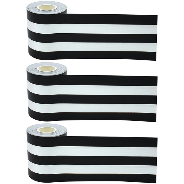 TEACHER CREATED RESOURCES Teacher Created Resources® Black & White Stripes Straight Rolled Border Trim, 50 Feet Per Roll, Pack of 3