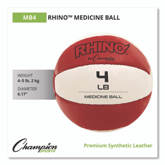 CHAMPION SPORT Sports MB4 Rhino Leather Medicine Ball, 4 lb, Red/White