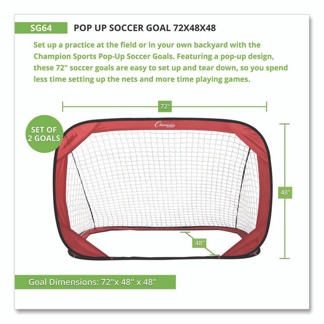 CHAMPION SPORT Sports SG64 Pop Up Soccer Goal, 72" x 48", 1.25" dia, Pair