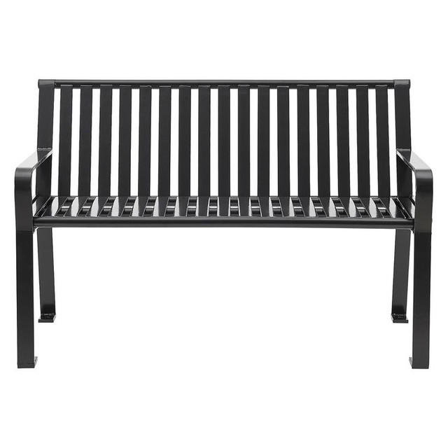 GLOBAL INDUSTRIAL 694853BKKD Steel Slat Benches with Back, 48" x 27" x 31", Black Seat/Back, Black Base