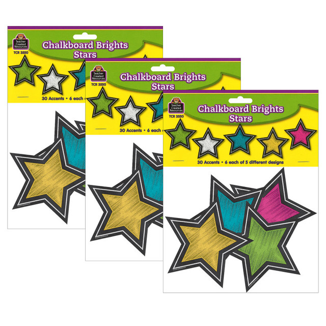 TEACHER CREATED RESOURCES Teacher Created Resources® Chalkboard Brights Stars Accents, 30 Per Pack, 3 Packs