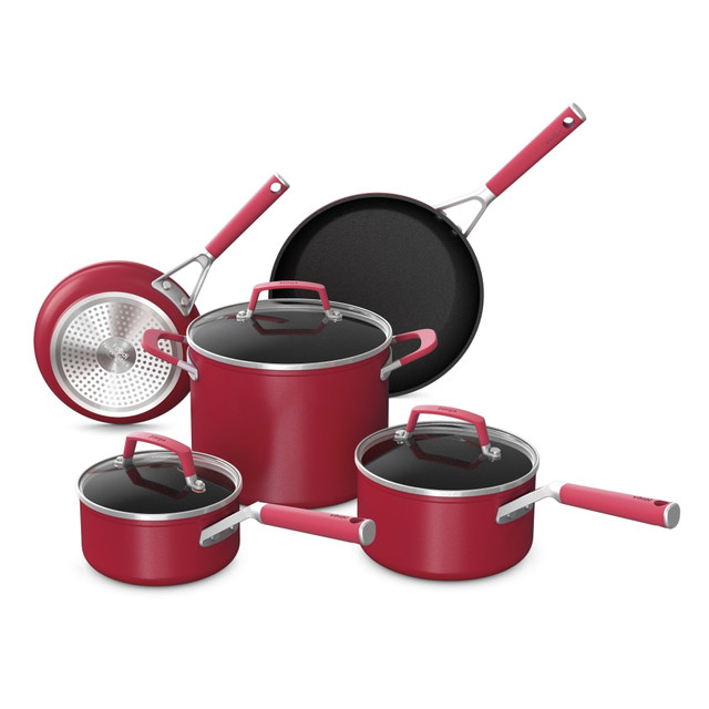 SHARK/NINJA C28000 Ninja Foodi NeverStick Vivid 8-Piece Cookware Set, Red