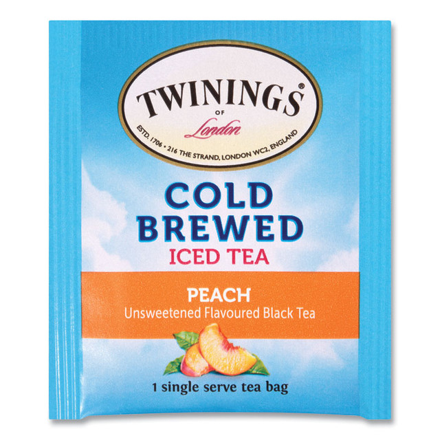 TWININGS NORTH AMERICA INC 51816 Cold Brew Iced Tea Bags, Peach, 0.07 oz Tea Bag, 20/Box