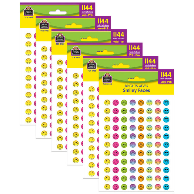 TEACHER CREATED RESOURCES Teacher Created Resources® Brights 4Ever Smiley Faces Mini Stickers Valu-Pack, 1144 Per Pack, 6 Packs