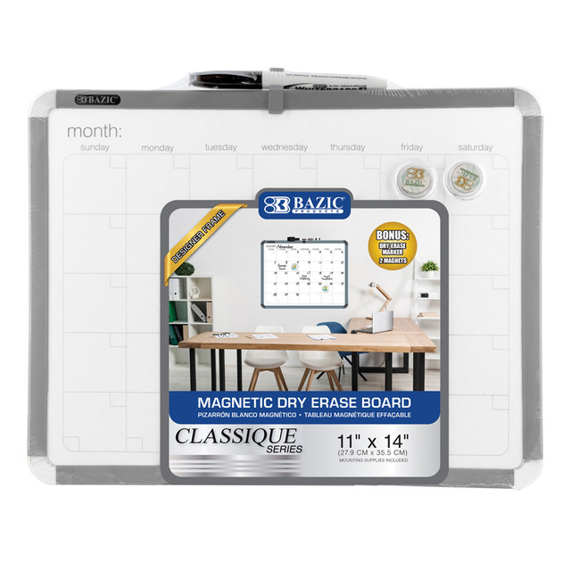 BAZIC PRODUCTS BAZIC Products® Magnetic Dry Erase Calendar Board with Marker & 2 Magnets, 11" x 14"