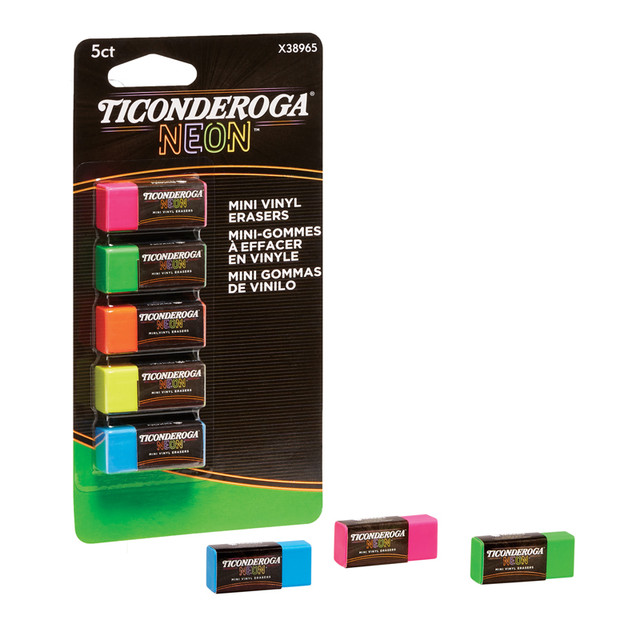 DIXON TICONDEROGA CO Ticonderoga® Mini Vinyl Erasers, Neon Assorted, 5 Count