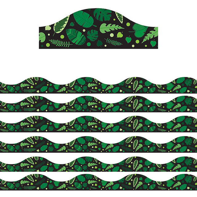 ASHLEY PRODUCTIONS Ashley Productions® Magnetic Scallop Border, Greenery on Black, 12 Feet Per Pack, 6 Packs