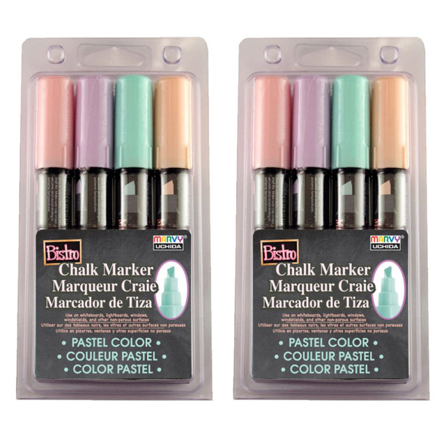 UCHIDA OF AMERICA, CORP Marvy Uchida® Bistro Chalk Markers, Chisel Tip 4-Color Set, Blush Pink, Peppermint, Pastel Peach, Pale Violet, 2 Sets