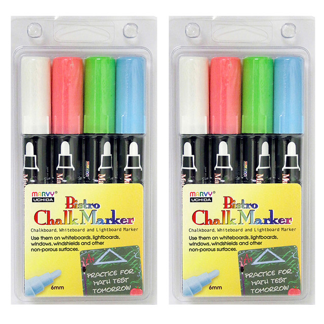 UCHIDA OF AMERICA, CORP Marvy Uchida® Broad Point Chalk Marker Broad Tip Set 4ED, Fluorescent Colors, 4 Per Pack, 2 Packs