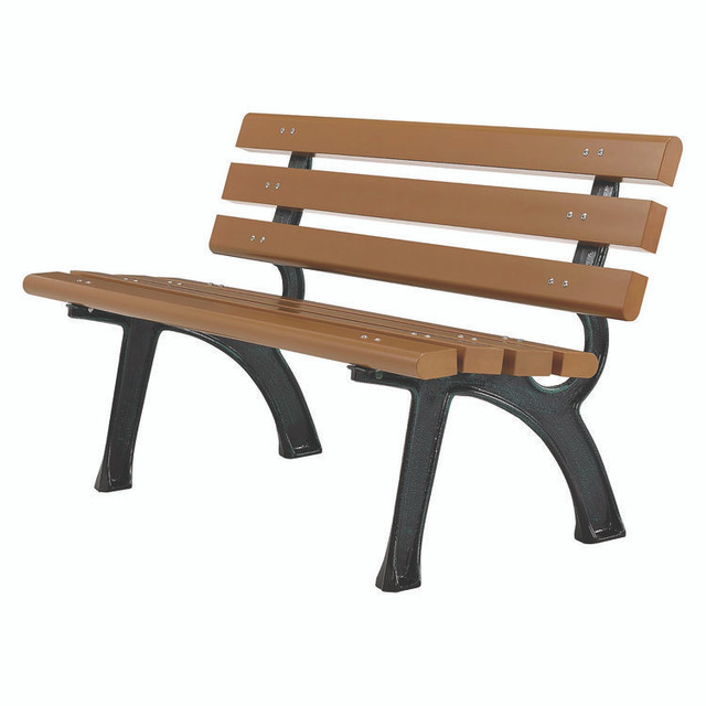 GLOBAL INDUSTRIAL 240125TN Recycled Plastic Benches with Back, 48" x 23" x 28", Tan Seat/Back, Black Base