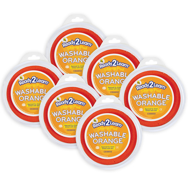 LEARNING ADVANTAGE READY 2 LEARN™ Jumbo Circular Washable Stamp Pad - Orange - 5.75" dia. - Pack of 6