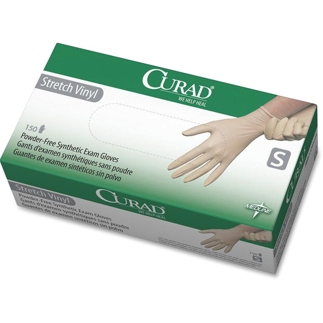 Medline MII6CUR9224  Powder-free Stretch Vinyl Exam Gloves - Small Size - Vinyl - Cream - Stretchable, Powder-free, Latex-free, Non-sterile, Beaded Cuff - For Multipurpose - 150 / Box - 9.50in Glove Length